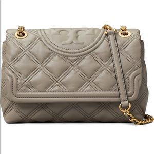 Tory Burch Quilted Leather Shoulder Bag in Grey Heron color with Gold Hardware
